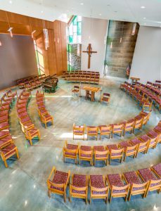 Christ Church Glendale interior worship space, aerial view