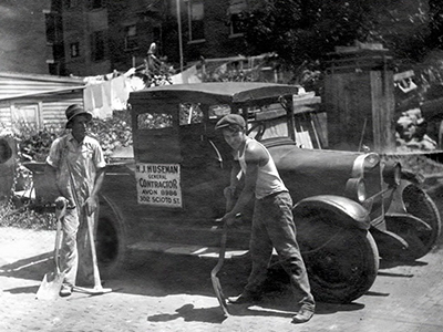 Ray Huseman and Truck, vintage photo