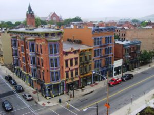 Aerial view of completed renovations in Over-the-Rhine historic neighborhood