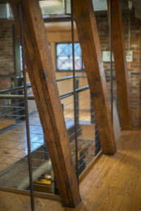 Reclaimed wood support beams at angle
