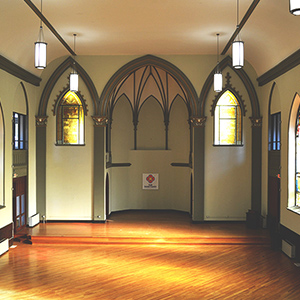 Interior of building. Church converted to community space.