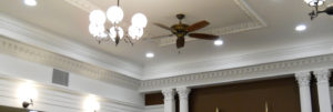 Jefferson County Courthouse interior. White ceilings with crown molding.