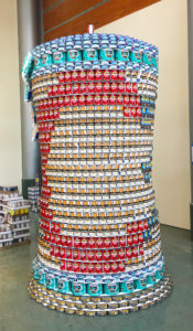 A structure built out of canned goods.
