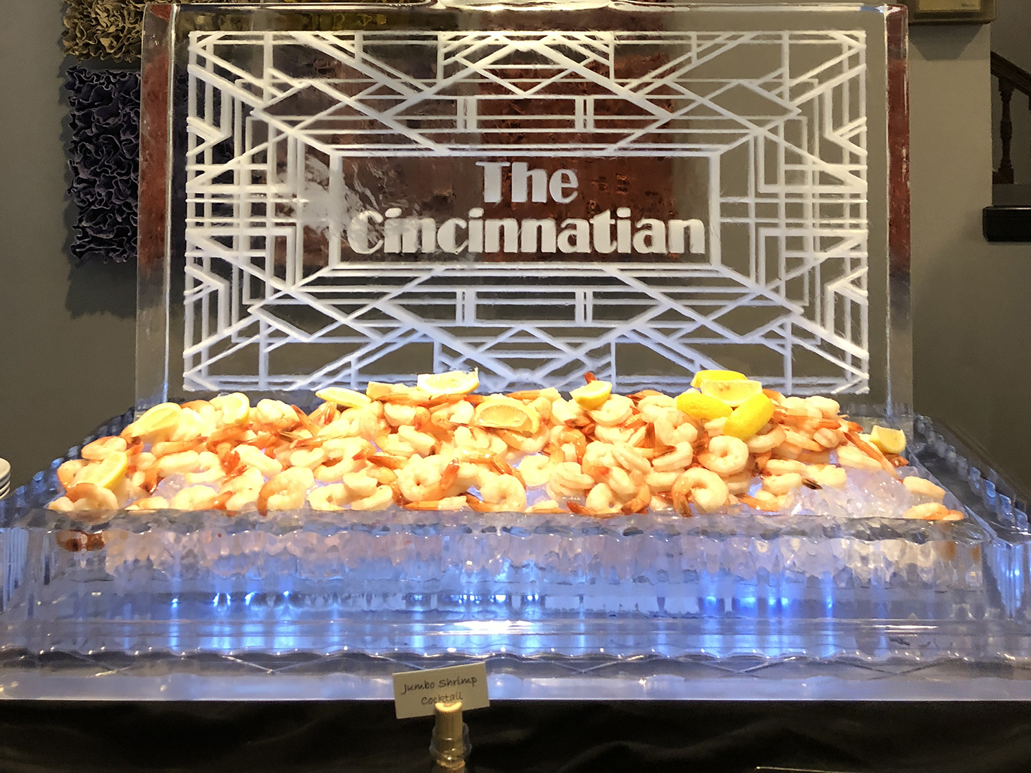 Ice sculpture with shrimp