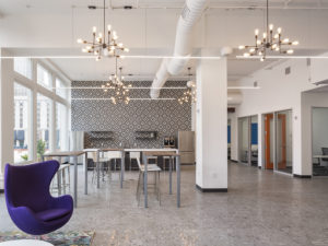 Novel Coworking, shared amenity space with kitchen and bar