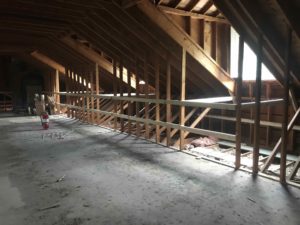 Wooden beams for structural framing on a second floor
