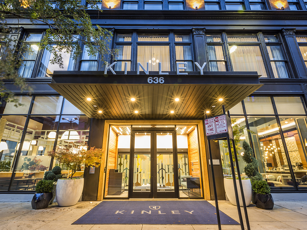 Exterior of entry to The Kinley hotel