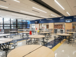 cafeteria with circular tables as part of madeira high school addition
