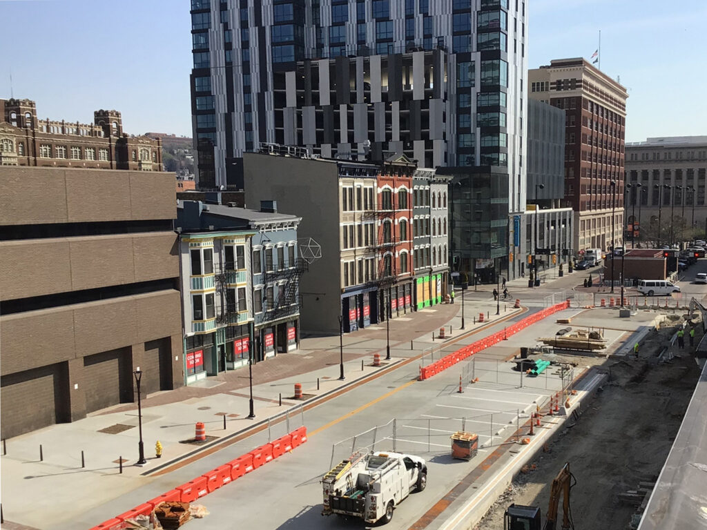 aerial of Court Street plaza project which closes in two months